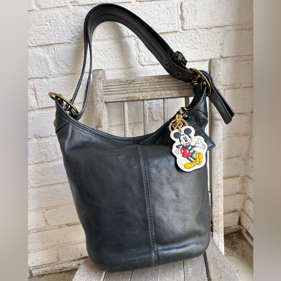 Handbags - Deep Navy Coach 11422 Bleeker Tattersall bucket Leather Y2K w/ Disney’s bag tag